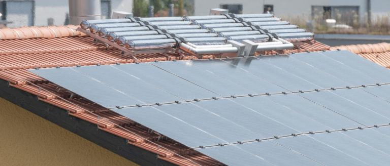 a roof with a solar heating system